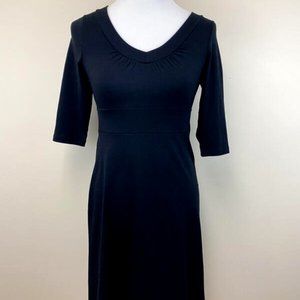 Eddie Bauer PS Petite S Solid Black Knit Dress 3/4 Sleeve Stretch